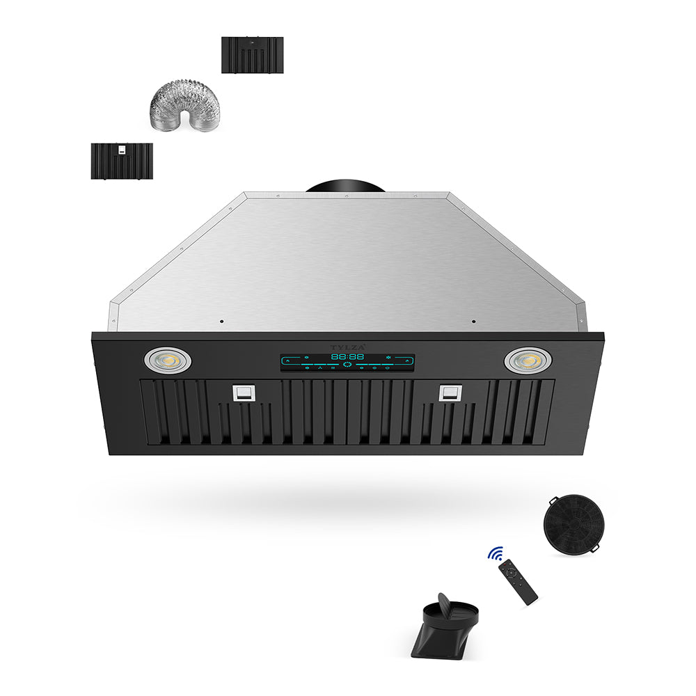 30” 900 CFM Convertible Built-In Range Hood, Digital Control Panel, Charcoal Filter, Stainless Steel Black.