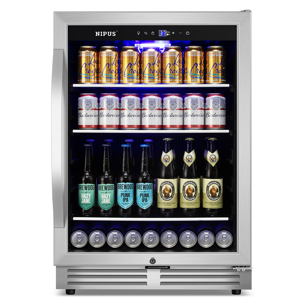 24" Beverage Refrigerator - 190-Can Capacity, Single Zone, Built-In or Freestanding with 3 Glass Dividers.