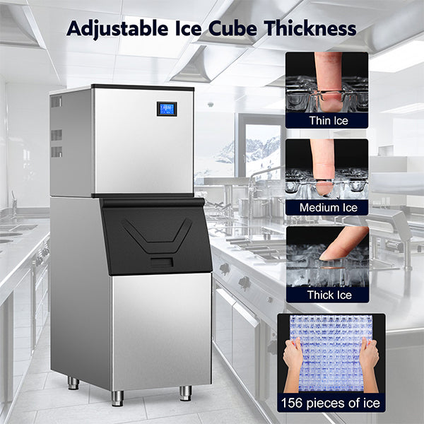 22.3 in. 450 lbs. /24 Hours Split Commercial Ice Maker 300 lbs. Storage Bin in Silver Two packages 156 Ice Cubes/Cycle - Tylza