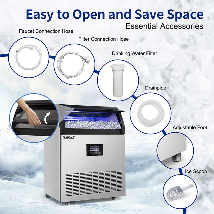 24.3" 200 lb. Built-In Ice Maker with Water Filter and Stainless Steel Flip-Up Door.