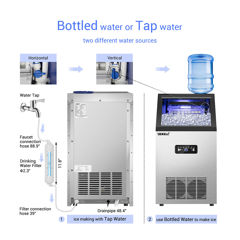 14-inch 88 lb. Water-Filter Ice Maker with Flip Top and Blue LED Lighting.