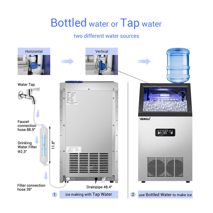14-inch 88 lb. Water-Filter Ice Maker with Flip Top and Blue LED Lighting.