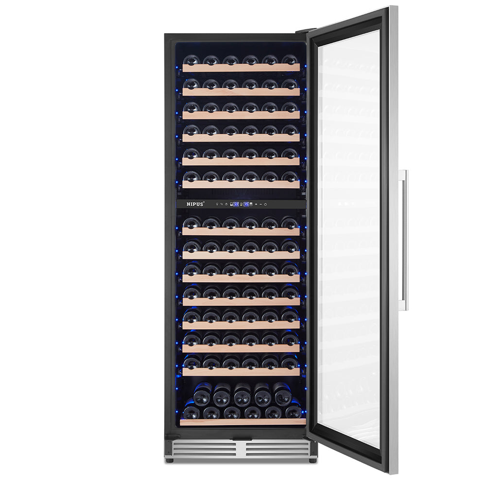 24” Seamless Design 154 Bottle Dual Zone Recessed Wine Cooler/Freestanding Wine Cooler with Blue LED Lights