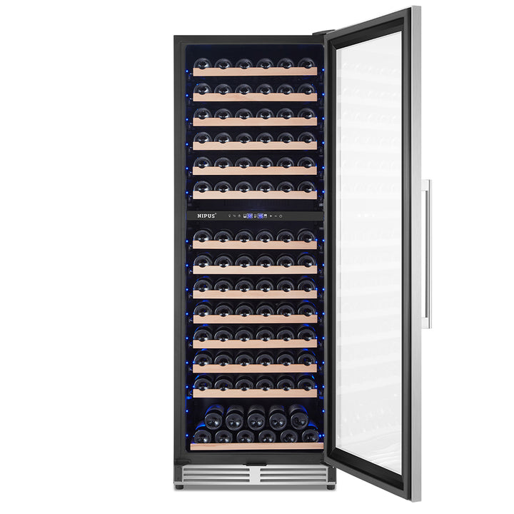 24” Seamless Design 154 Bottle Dual Zone Recessed Wine Cooler/Freestanding Wine Cooler with Blue LED Lights.