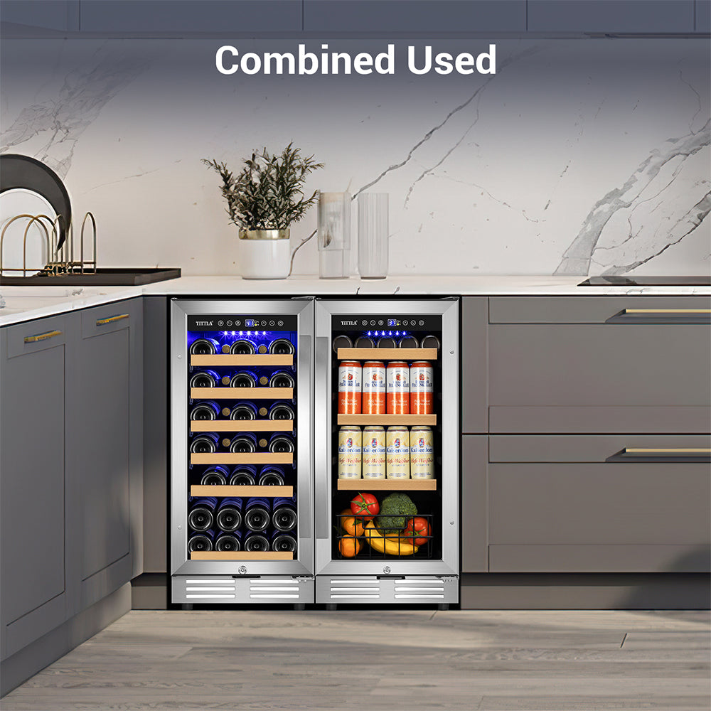 30"Wine & Beverage Refrigerator Triple Zone 30 Bottle & 130 Can Built-in Split Wine and Beer Cooler