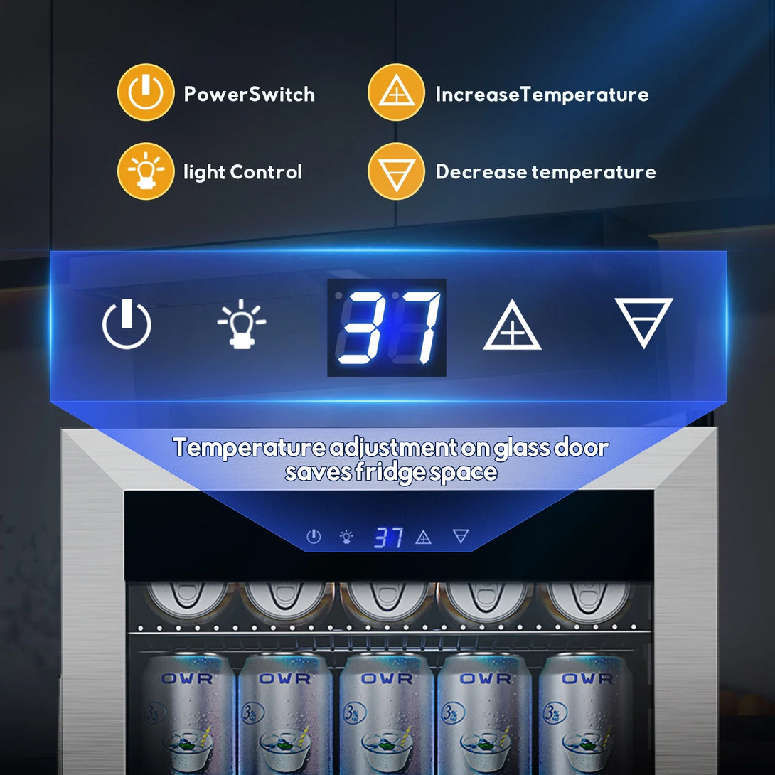 TITTLA 130 Can Beverage Refrigerator with Glass Door,3.2 Cu.ft Wine Coolers,Touch Control Panel On the Glass,Freestanding Mini Fridge,Silver - Tylza