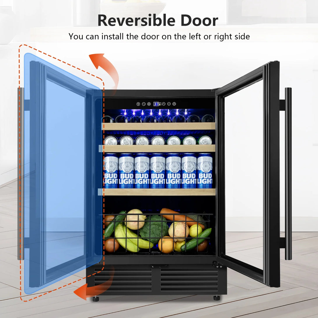 Tittla 24 Inch Wine and Beverage Refrigerator, 4.9 Cu.Ft. Under Counter Build-in Beer Soda Chiller With Glass Door - Tylza