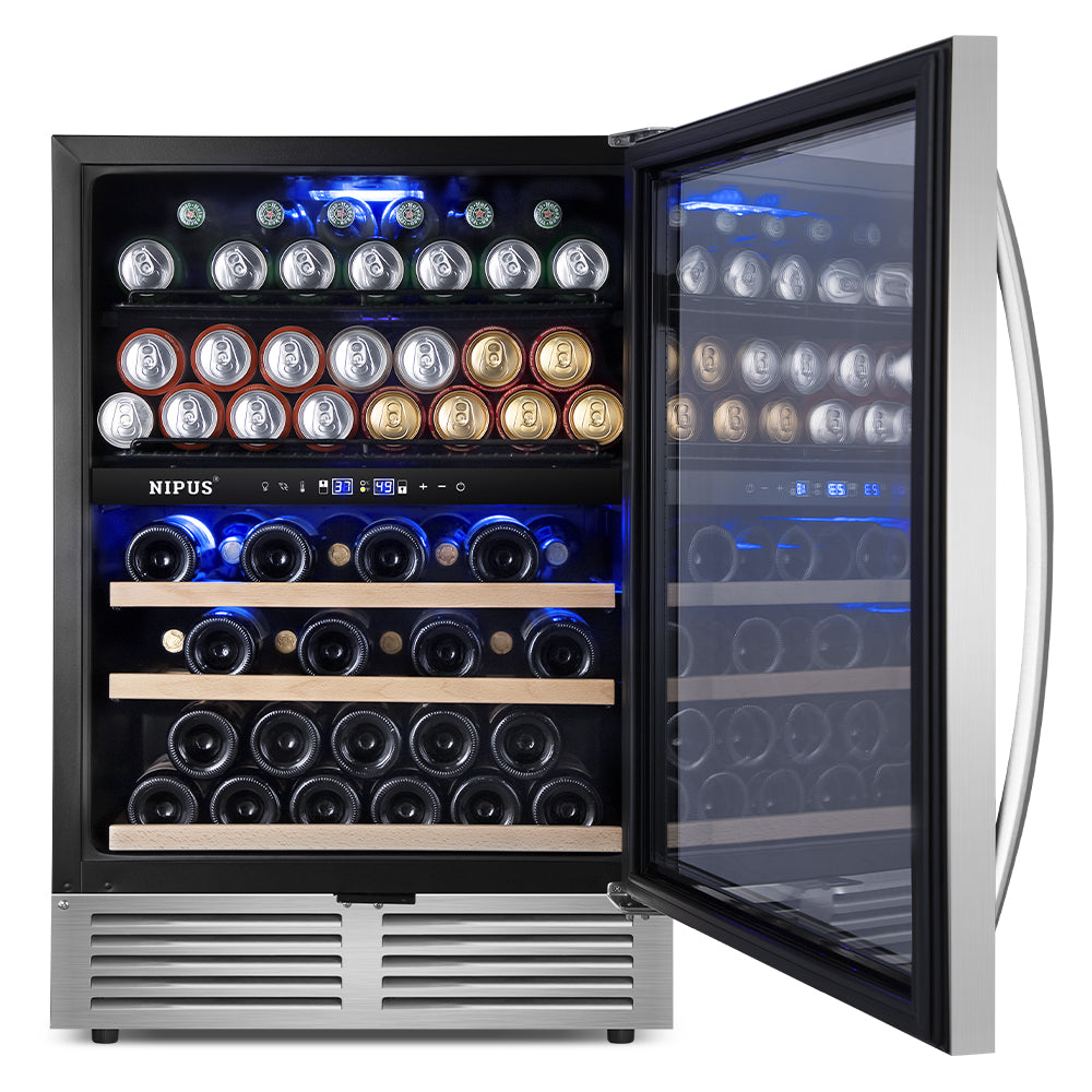 24" 94 Can and 27 Bottle Dual Zone Built-In and Freestanding Wine and Beverage Refrigerator