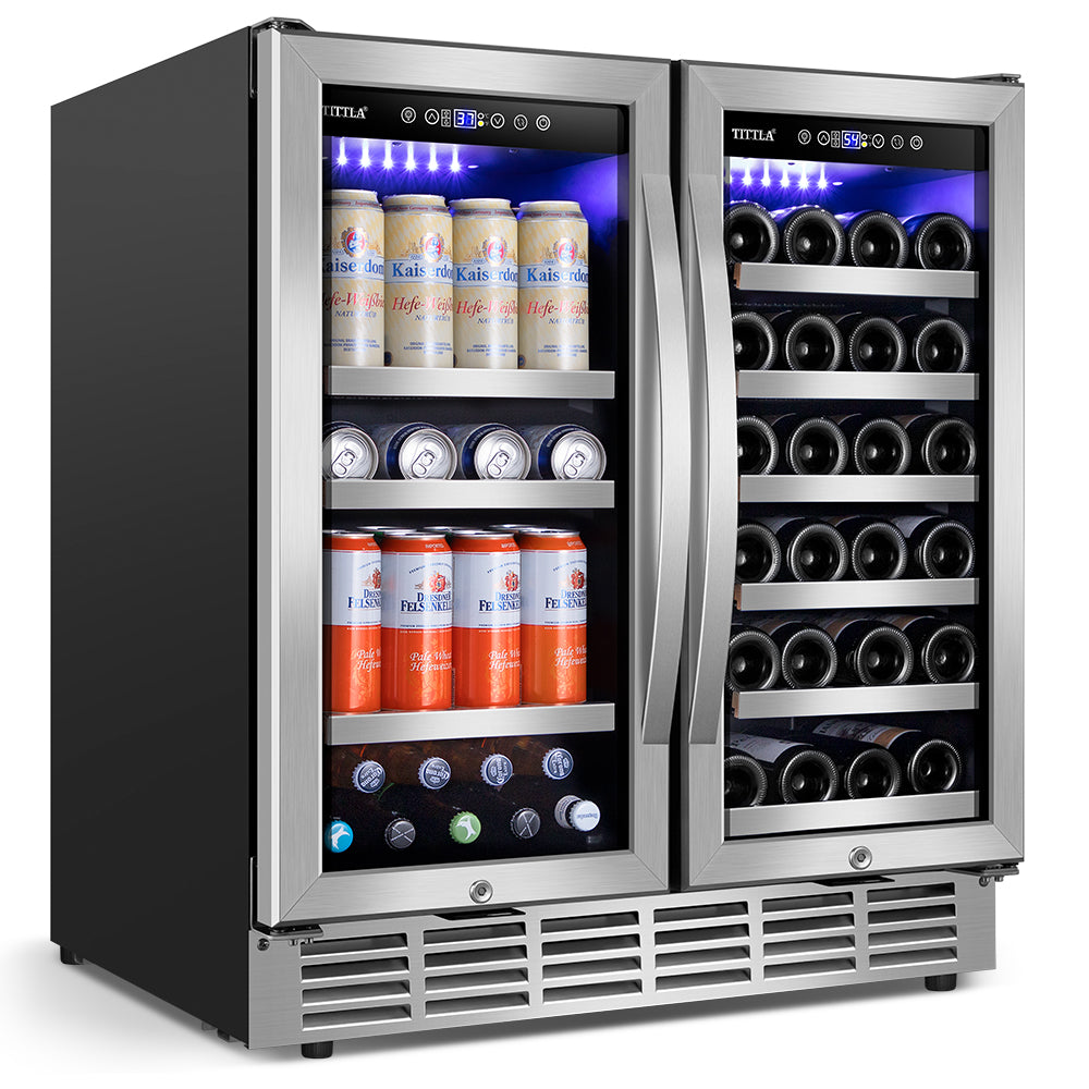 30" Dual Zone 33 Bottles 80 Cans Wine Beverage Cooler - Tylza