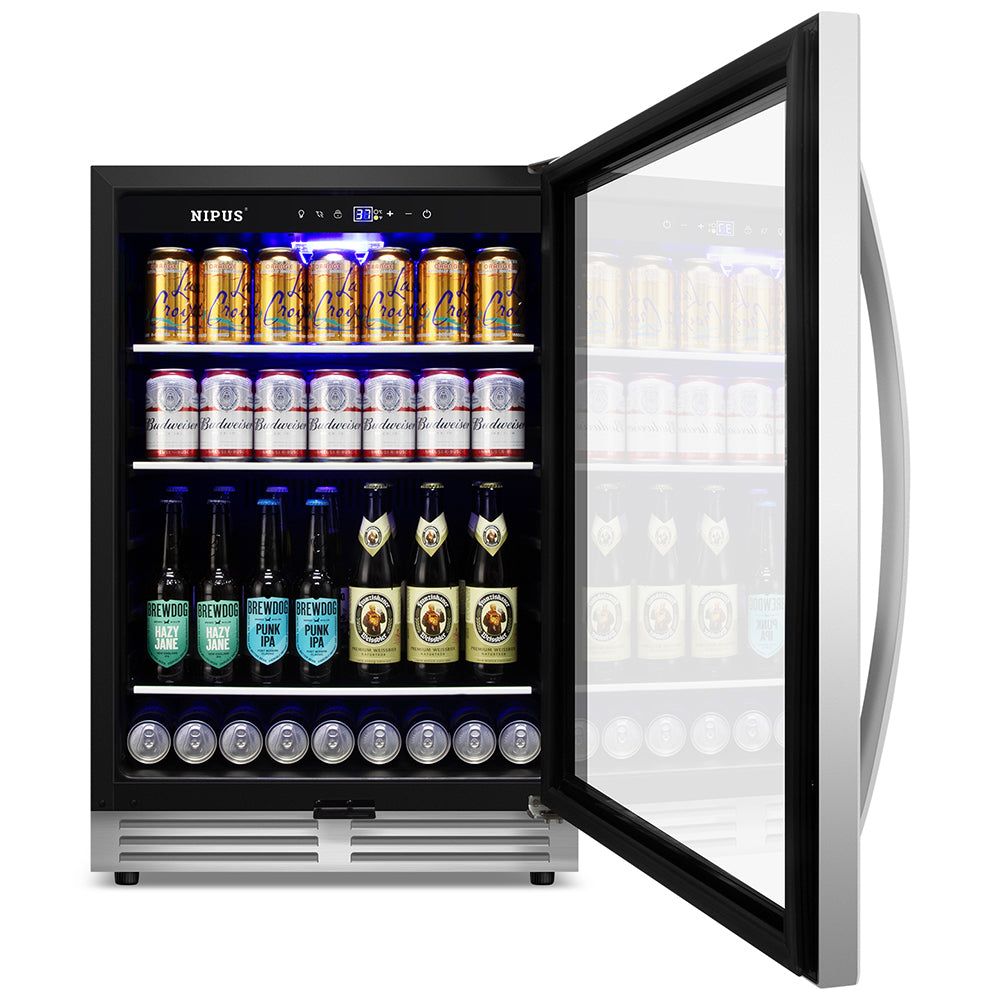 24" Beverage Refrigerator - 190-Can Capacity, Single Zone, Built-In or Freestanding with 3 Glass Dividers.