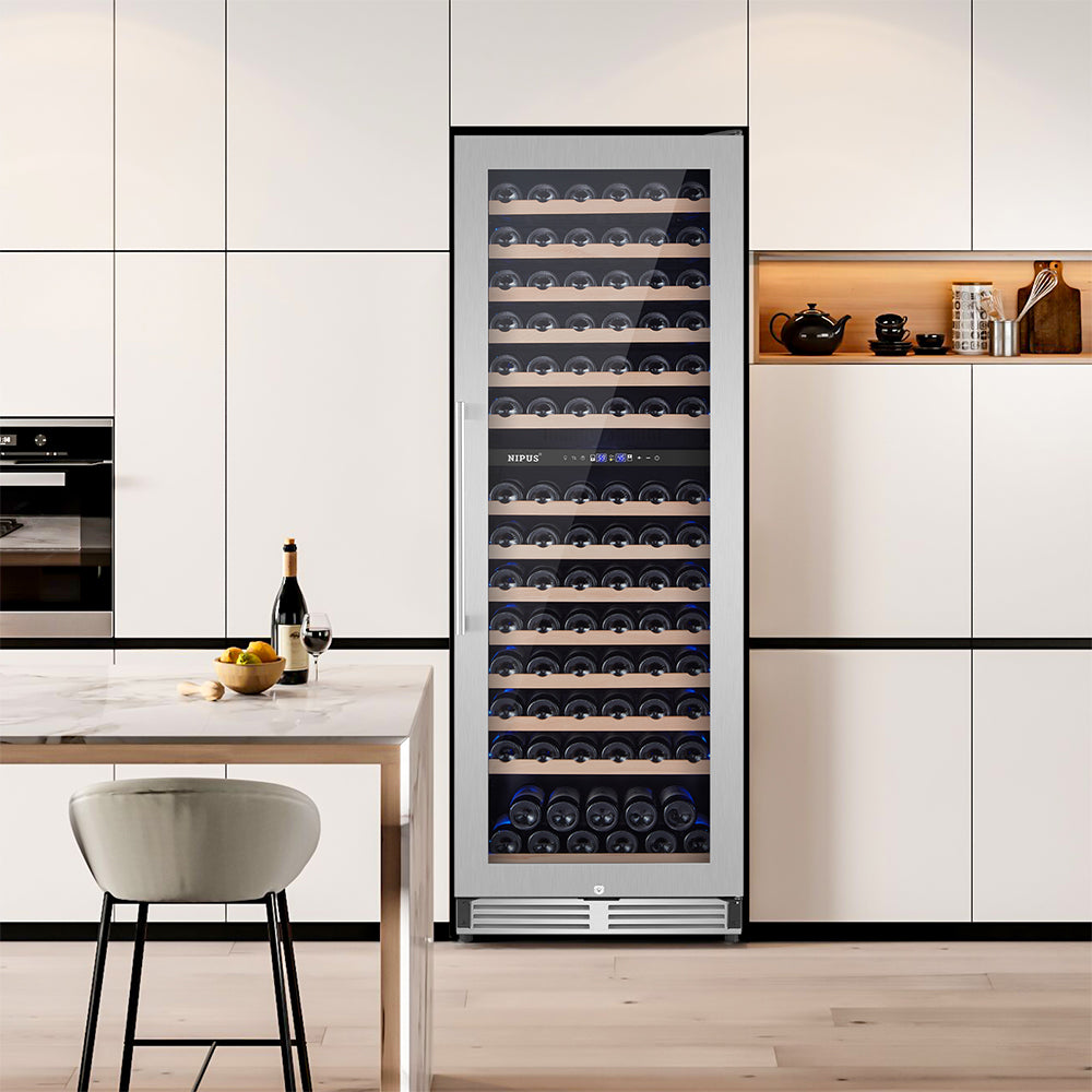 24” Seamless Design 154 Bottle Dual Zone Recessed Wine Cooler/Freestanding Wine Cooler with Blue LED Lights