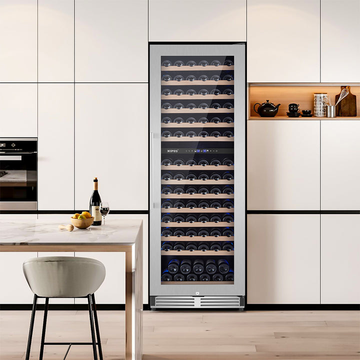 24” Seamless Design 154 Bottle Dual Zone Recessed Wine Cooler/Freestanding Wine Cooler with Blue LED Lights.