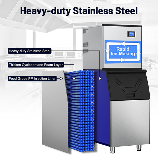 22.3 in. 450 lbs. /24 Hours Split Commercial Ice Maker 300 lbs. Storage Bin in Silver Two packages 156 Ice Cubes/Cycle - Tylza