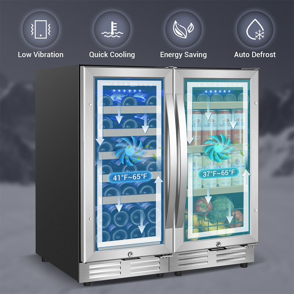 30" Triple Zone 30 Bottle & 130 Can Wine Beverage Cooler - Tylza