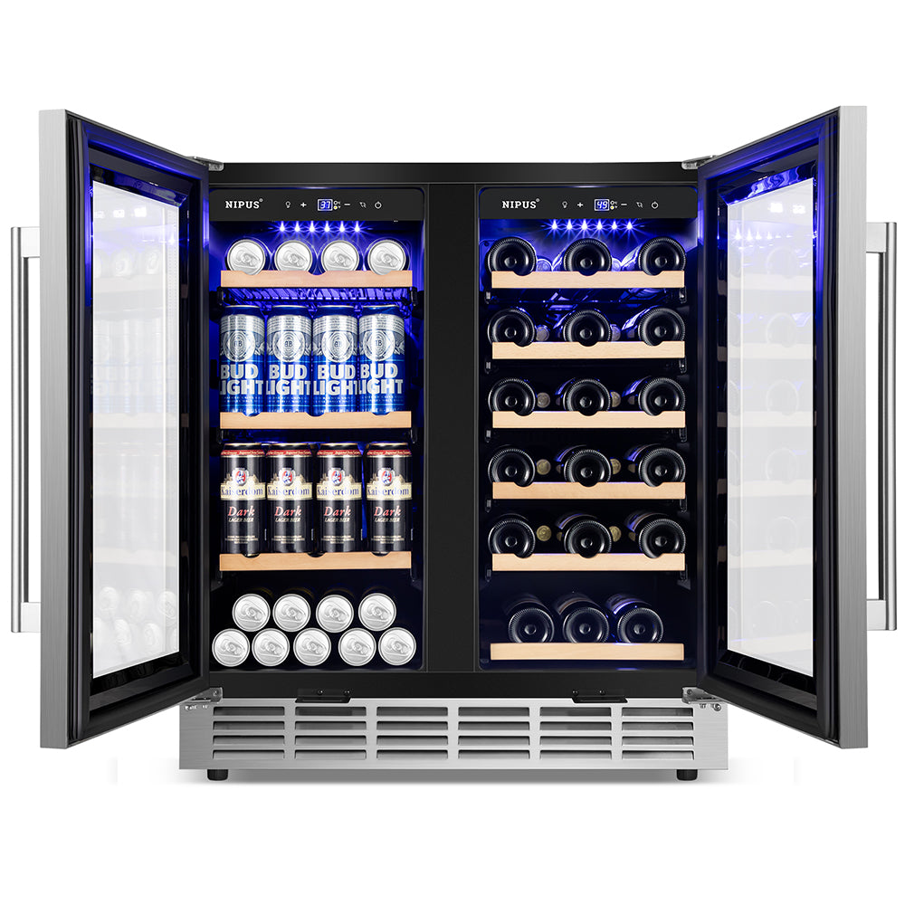 30'' Dual-Zone Wine and Beverage Refrigerator: 28 Bottles & 88 Cans, Built-In/Freestanding