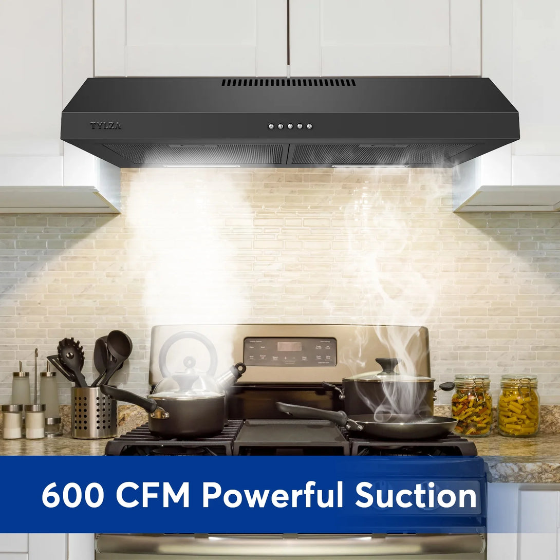 Tylza 30" 600 CFM Stainless Steel Kitchen Under Cabinet Range Hood with 2 x 2W LED Lights and 2 Replacement Charcoal Filter - Tylza