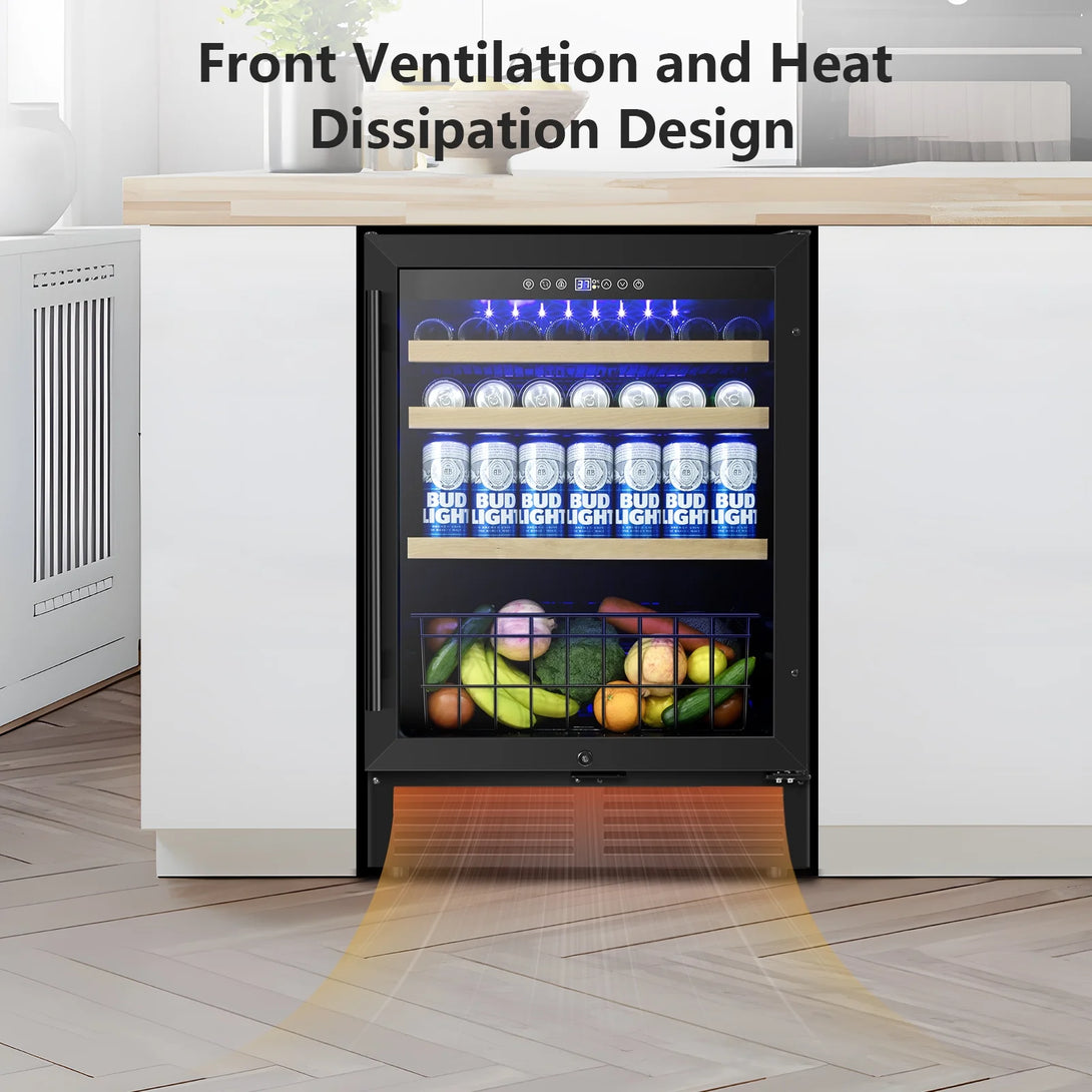 Tittla 24 Inch Wine and Beverage Refrigerator, 4.9 Cu.Ft. Under Counter Build-in Beer Soda Chiller With Glass Door - Tylza
