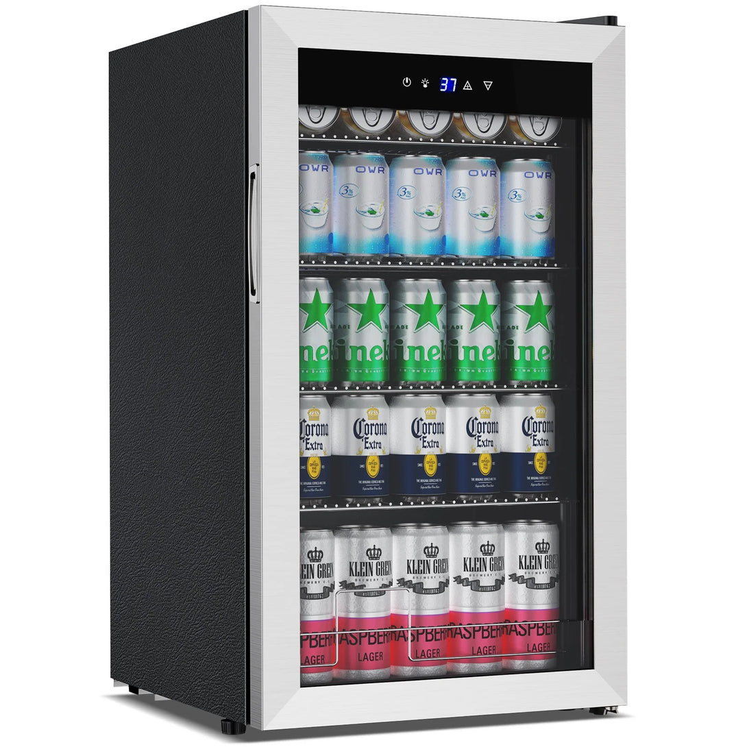 TITTLA 130 Can Beverage Refrigerator with Glass Door,3.2 Cu.ft Wine Coolers,Touch Control Panel On the Glass,Freestanding Mini Fridge,Silver - Tylza