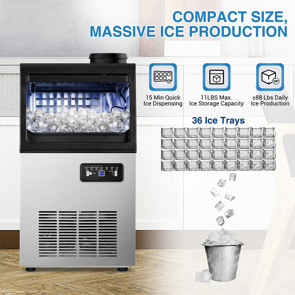14 in. 88 lbs.Stainless Steel Freestanding Commercial Ice Maker - Tylza