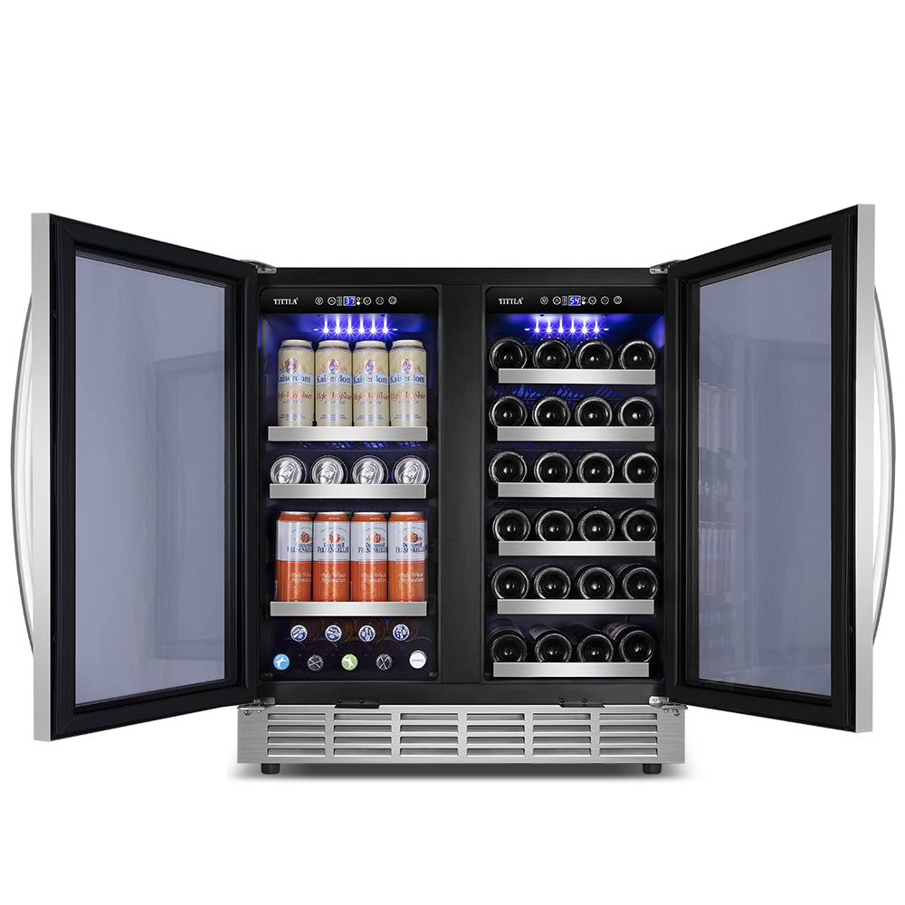 30'' 33 Bottle and 80 Can Dual Zone Built-In/Free Standing Wine and Beverage Refrigerator, Front Dissipator