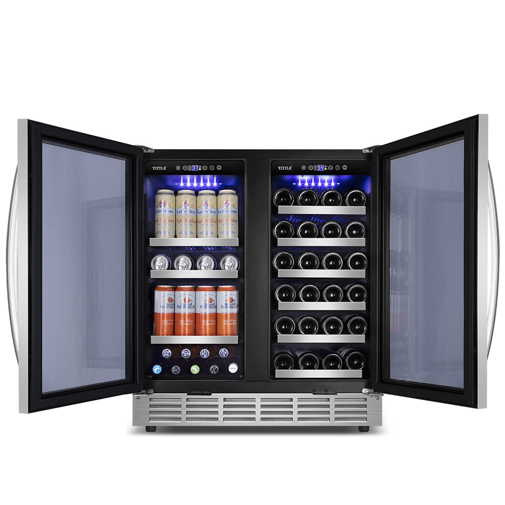 30" Dual Zone 33 Bottles 80 Cans Wine Beverage Cooler - Tylza