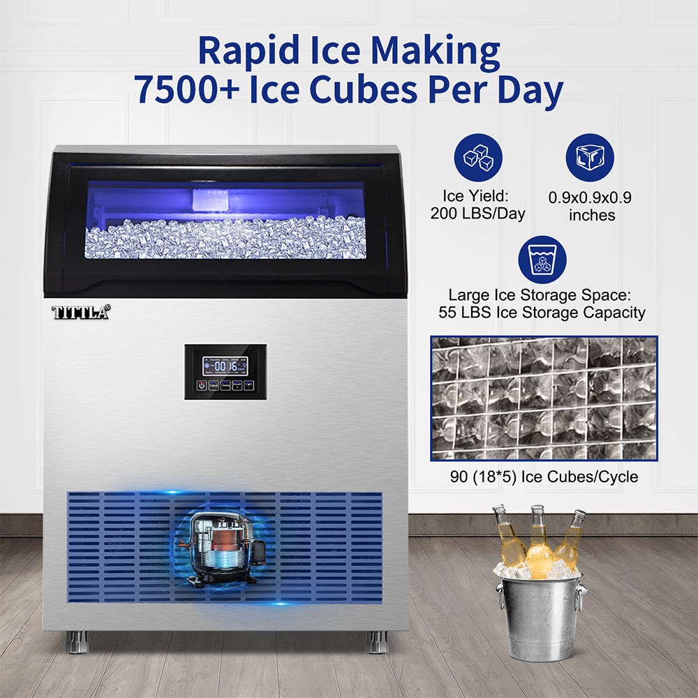 24.3 in. 200 lb. Stainless Steel Built-In Commercial Ice Maker - Tylza