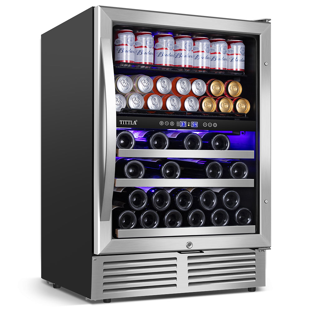 24" Dual Zone 27-Bottle & 94-Can Wine Beverage Cooler - Tylza