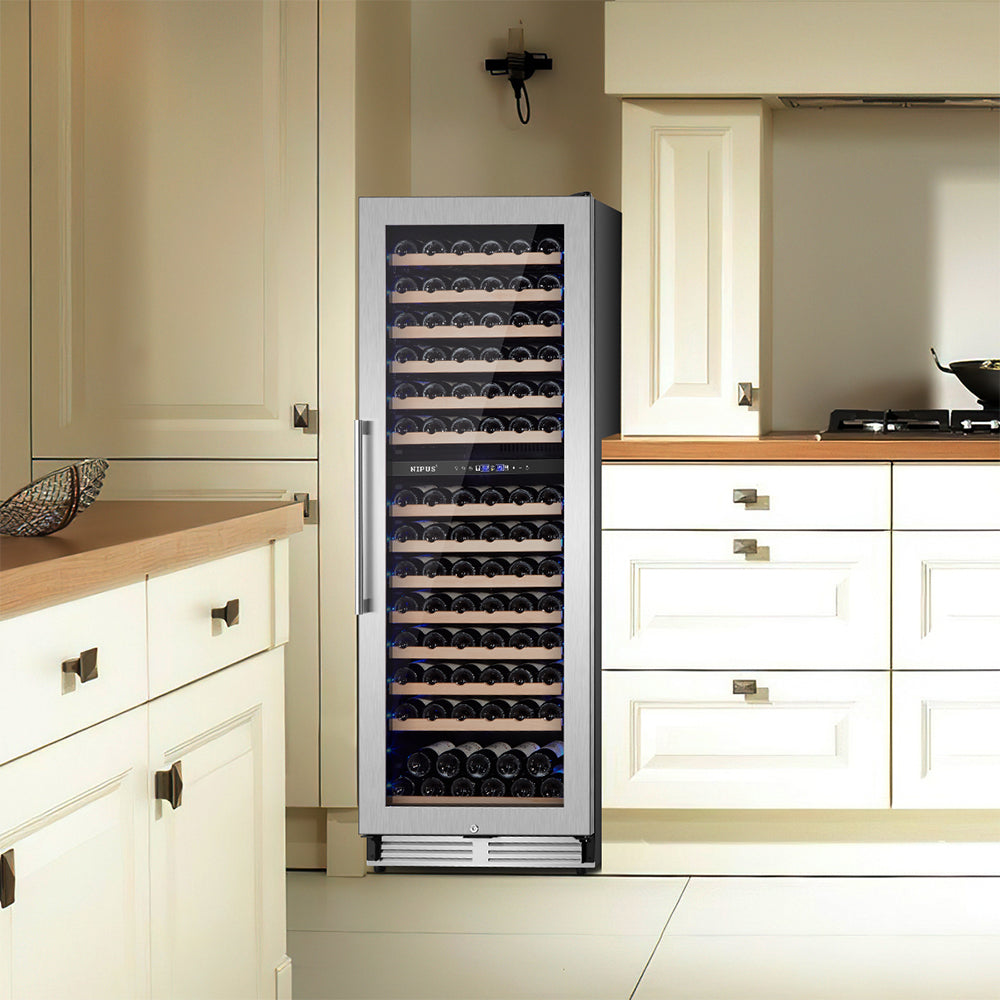 24” Seamless Design 154 Bottle Dual Zone Recessed Wine Cooler/Freestanding Wine Cooler with Blue LED Lights