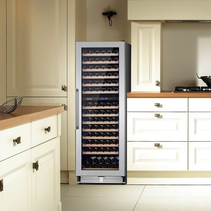 24” Seamless Design 154 Bottle Dual Zone Recessed Wine Cooler/Freestanding Wine Cooler with Blue LED Lights.