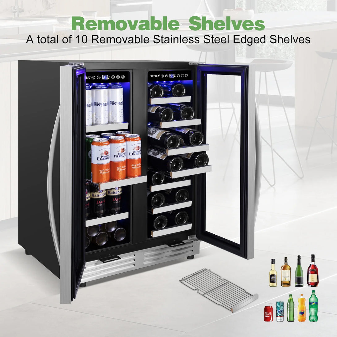 Tittla 24 Inch Wine and Beverage Refrigerators Cooler,18-Wine Bottles and 57 Cans,Dual Zone,Under Counter - Tylza