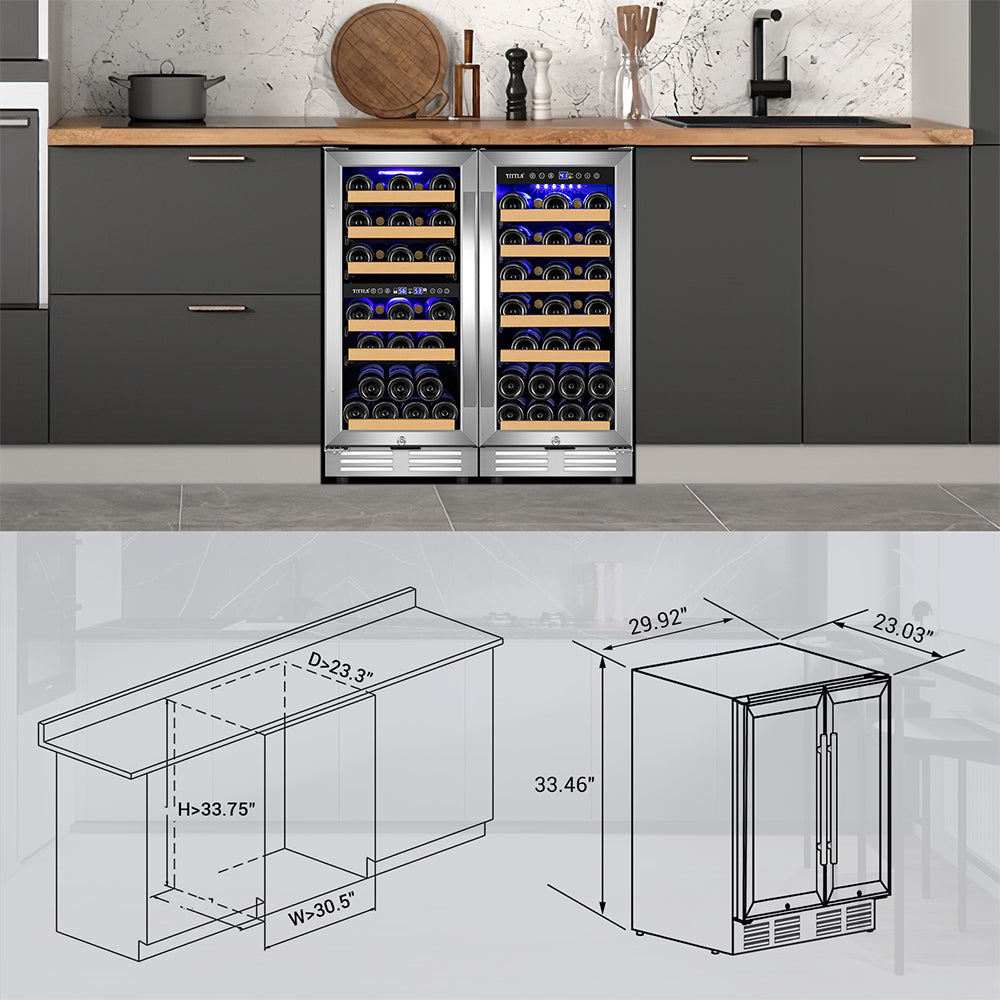 30" Triple Zone 60 Bottle Premium Wine Cooler - Tylza