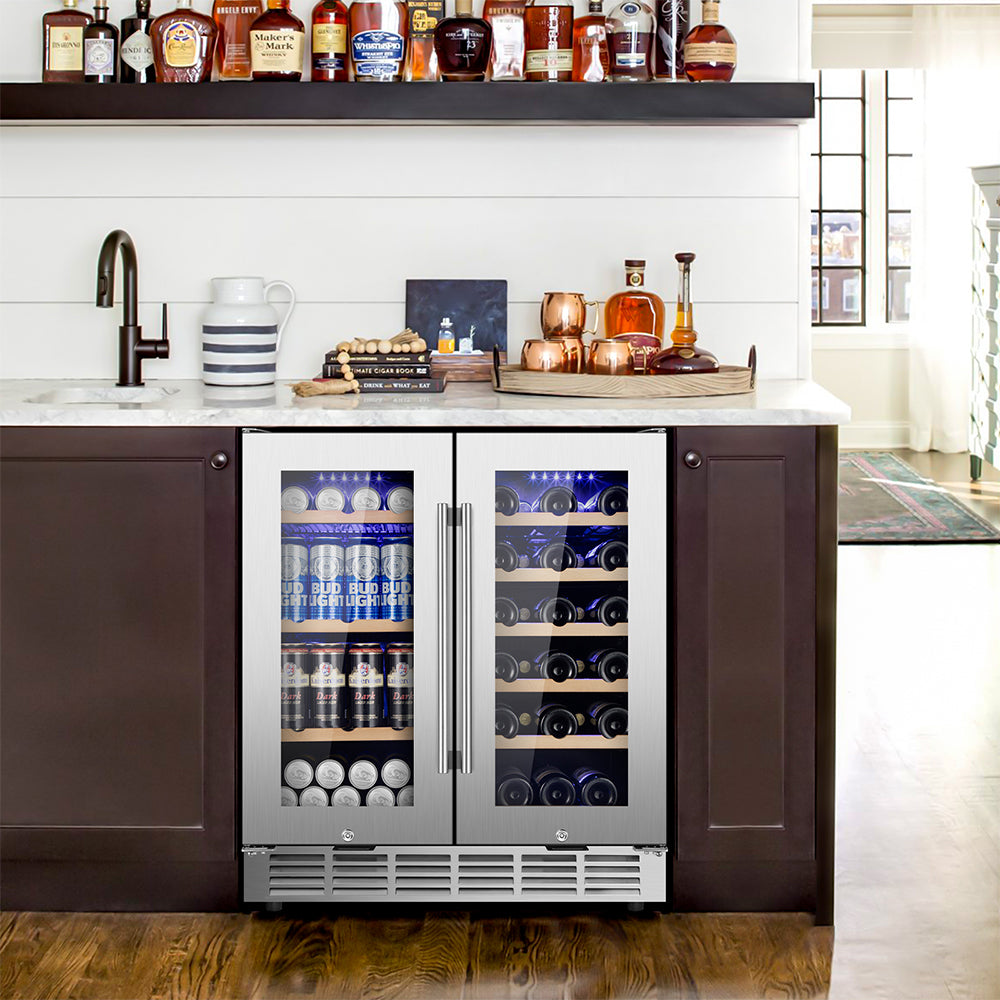 30'' Dual-Zone Wine and Beverage Refrigerator: 28 Bottles & 88 Cans, Built-In/Freestanding