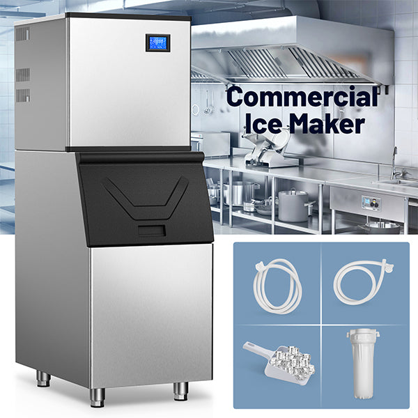 22.3 in. 450 lbs. /24 Hours Split Commercial Ice Maker 300 lbs. Storage Bin in Silver Two packages 156 Ice Cubes/Cycle