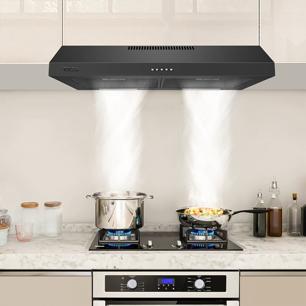 30" 600 CFM Under Cabinet Hood with LED Lights, Built-in Charcoal Filter, Stainless Steel Black.