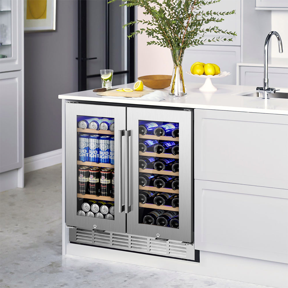 30'' Dual-Zone Wine and Beverage Refrigerator: 28 Bottles & 88 Cans, Built-In/Freestanding