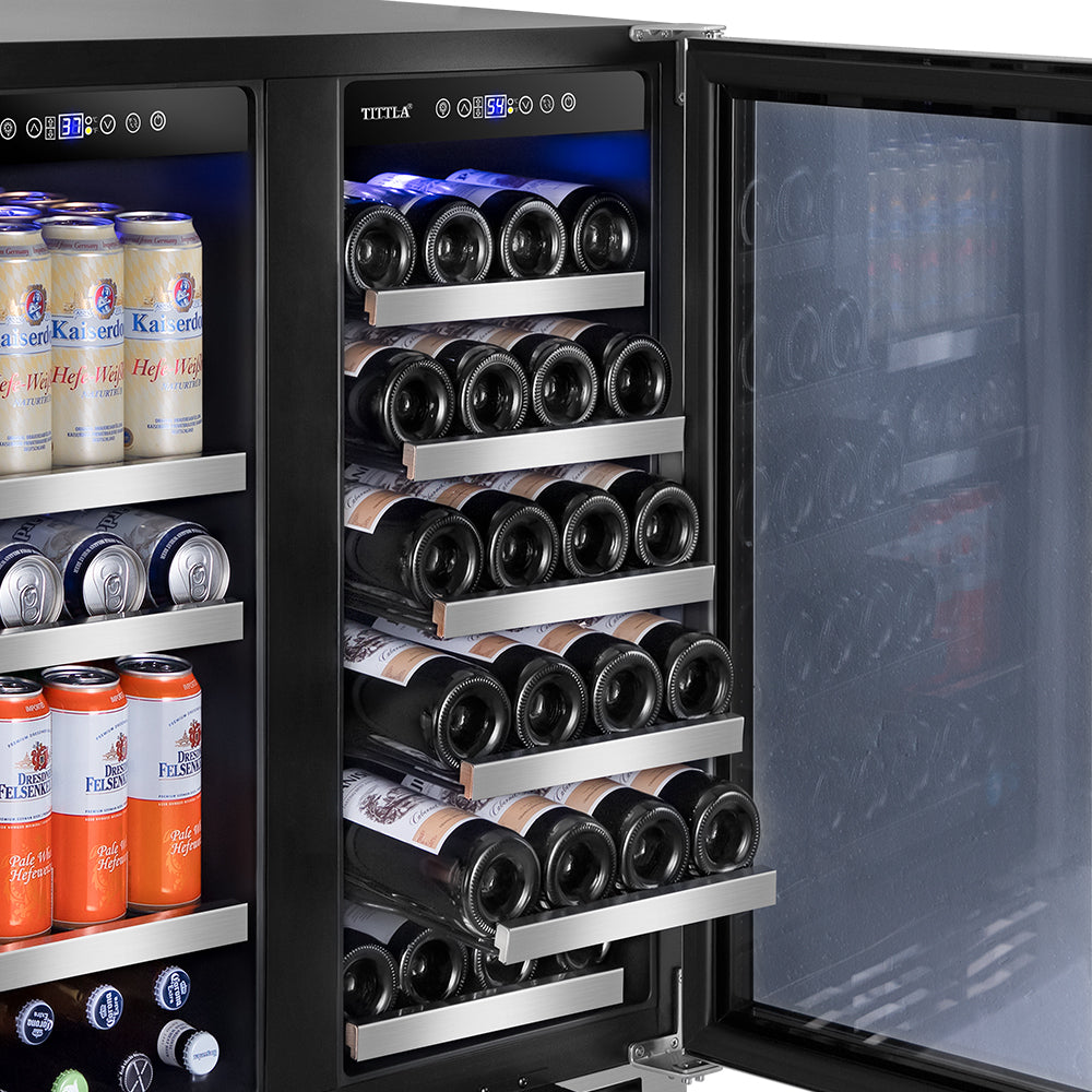 30'' 33 Bottle and 80 Can Dual Zone Built-In/Free Standing Wine and Beverage Refrigerator, Front Dissipator