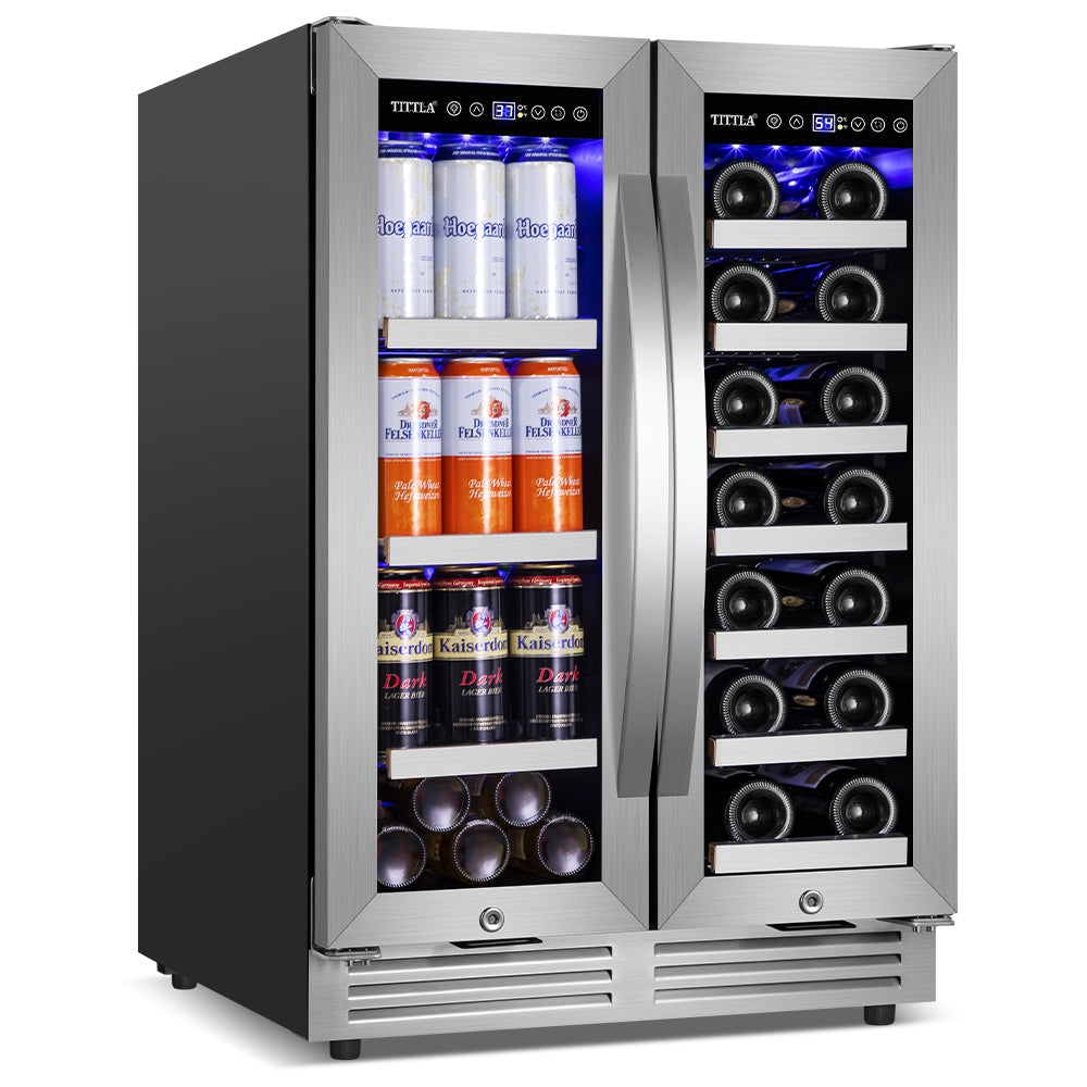 24" Dual Zone 20 Bottle & 60 Can Wine Beverage Cooler Silver - Tylza