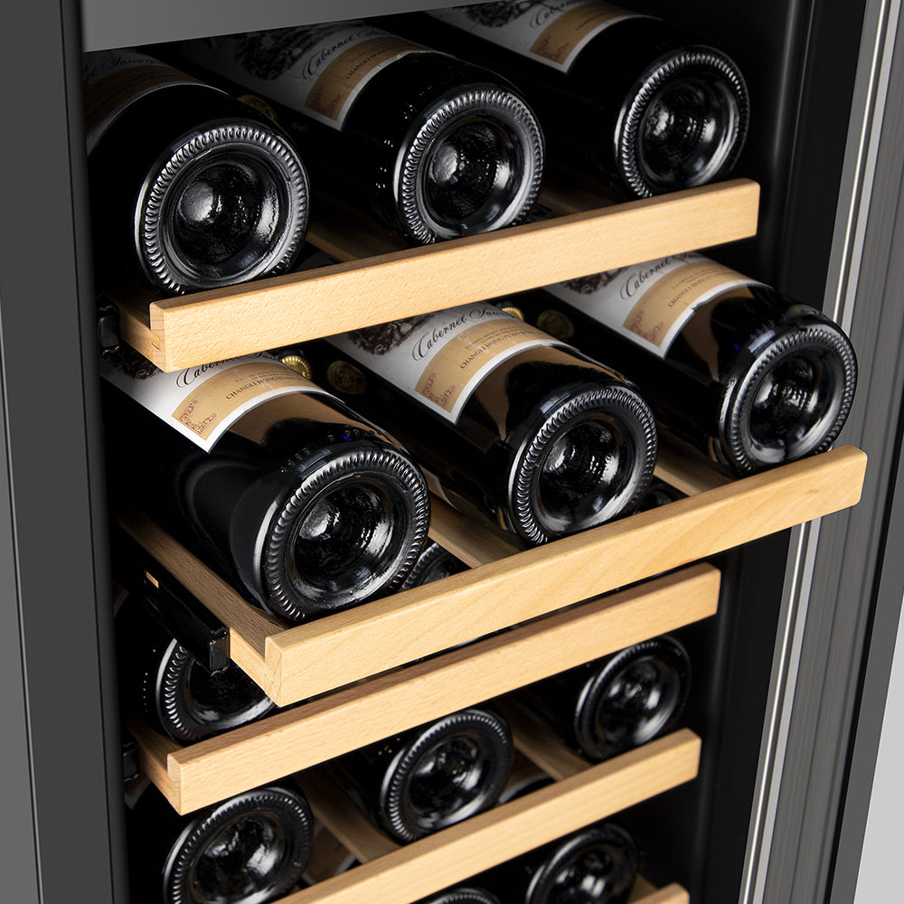 15" Silver Wine Cooler - 30 Bottle Capacity, Built-In or Freestanding, Single Zone Temperature Control.