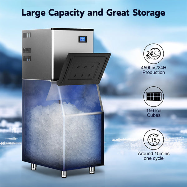 22.3 in. 450 lbs. /24 Hours Split Commercial Ice Maker 300 lbs. Storage Bin in Silver Two packages 156 Ice Cubes/Cycle - Tylza