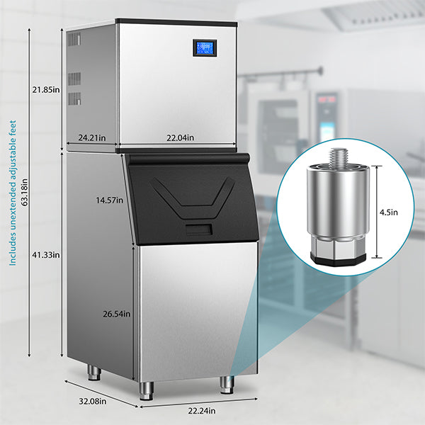 22 in. 600 lbs. per Day Split Commercial Ice Maker 182-Full Size Ice Cubes/Cycle in Silver Two packages Freestanding.