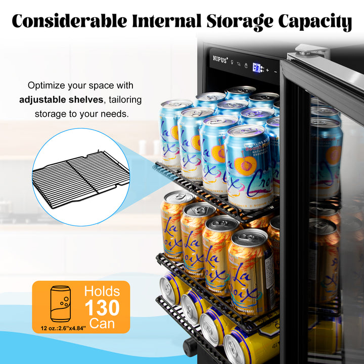 Nipus 15 inch 130 Can Beverage Fridge Freestanding/Built-in Beverage Refrigerator with French Door - Tylza