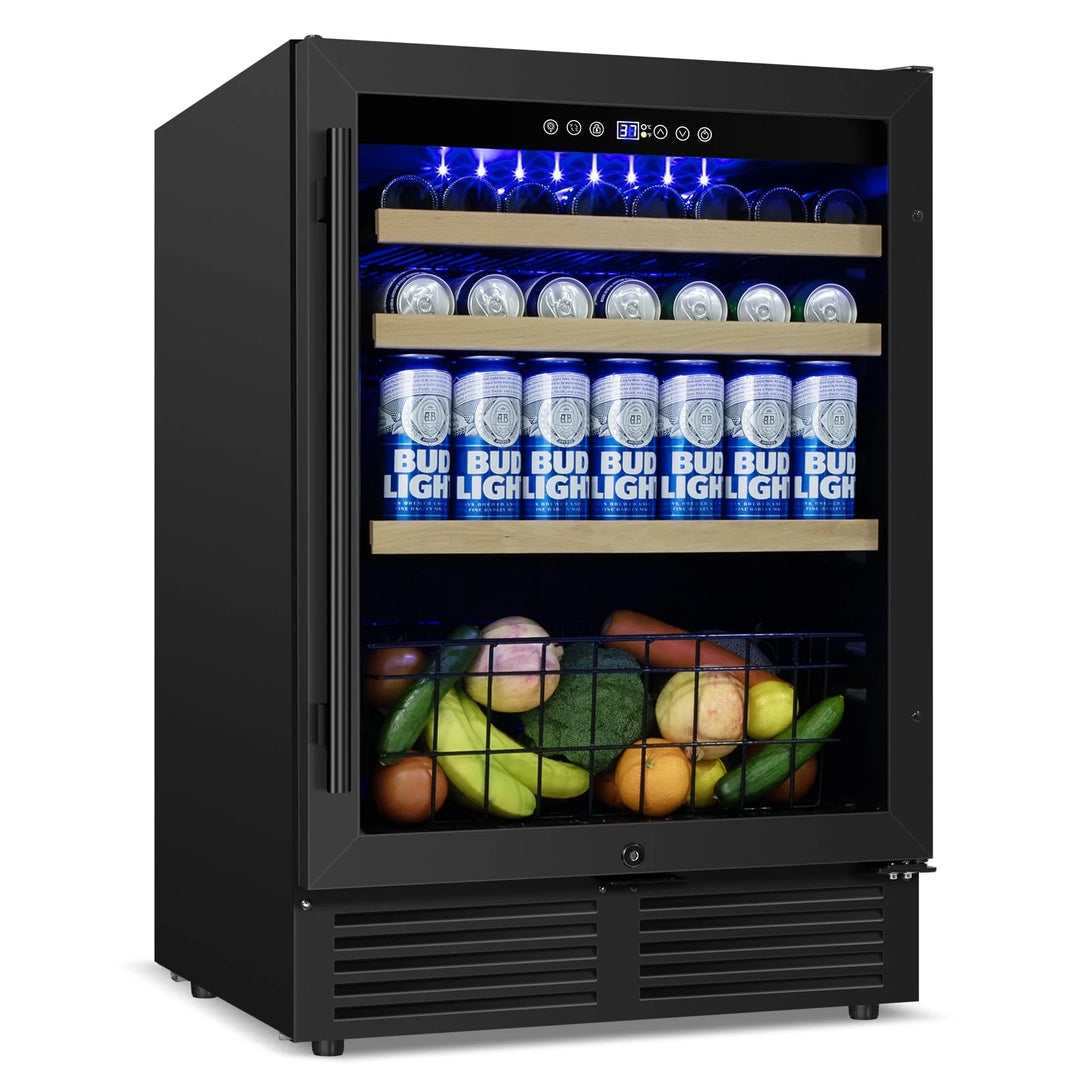Tittla 24 Inch Wine and Beverage Refrigerator, 4.9 Cu.Ft. Under Counter Build-in Beer Soda Chiller With Glass Door - Tylza