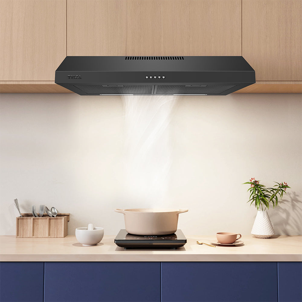 30" 600 CFM Under Cabinet Hood with LED Lights, Built-in Charcoal Filter, Stainless Steel Black.