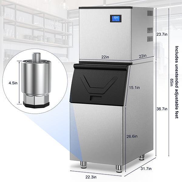 22.3 in. 450 lbs. /24 Hours Split Commercial Ice Maker 300 lbs. Storage Bin in Silver Two packages 156 Ice Cubes/Cycle - Tylza