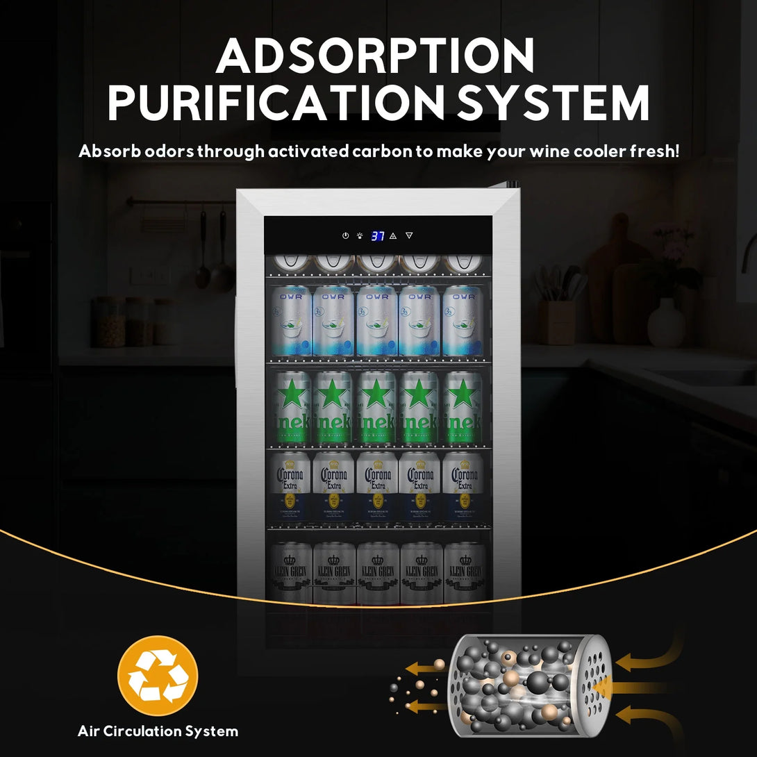 TITTLA 130 Can Beverage Refrigerator with Glass Door,3.2 Cu.ft Wine Coolers,Touch Control Panel On the Glass,Freestanding Mini Fridge,Silver - Tylza