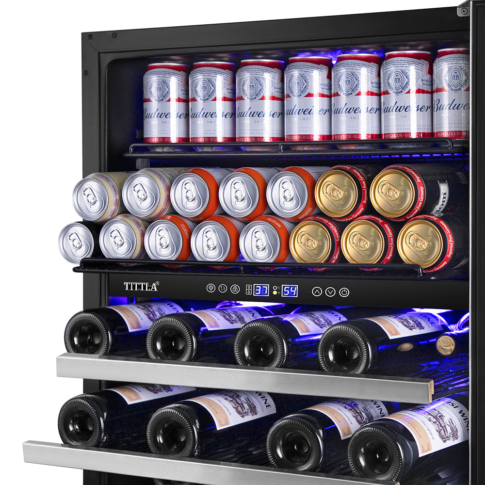 24" Dual Zone 27-Bottle & 94-Can Wine Beverage Cooler - Tylza