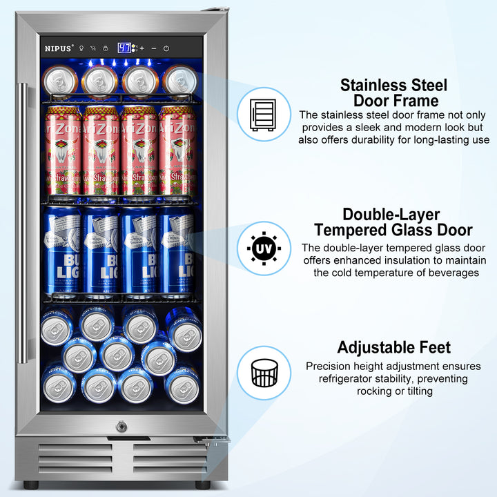 Nipus 15 inch 130 Can Beverage Fridge Freestanding/Built-in Beverage Refrigerator with French Door - Tylza