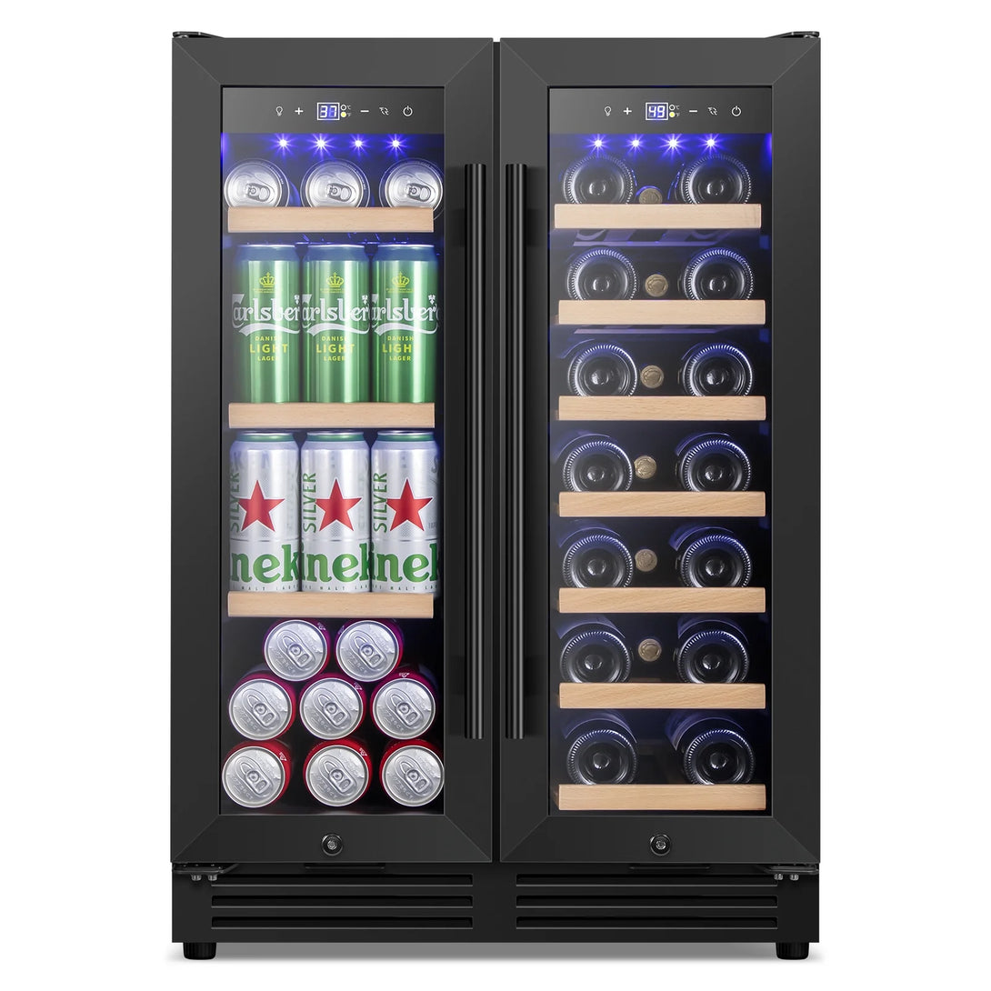 Nipus 24 inch Wine and Beverage Refrigerator,Dual Zone,Built-in Undercounter, 21 Bottles and 60 Cans,Black - Tylza