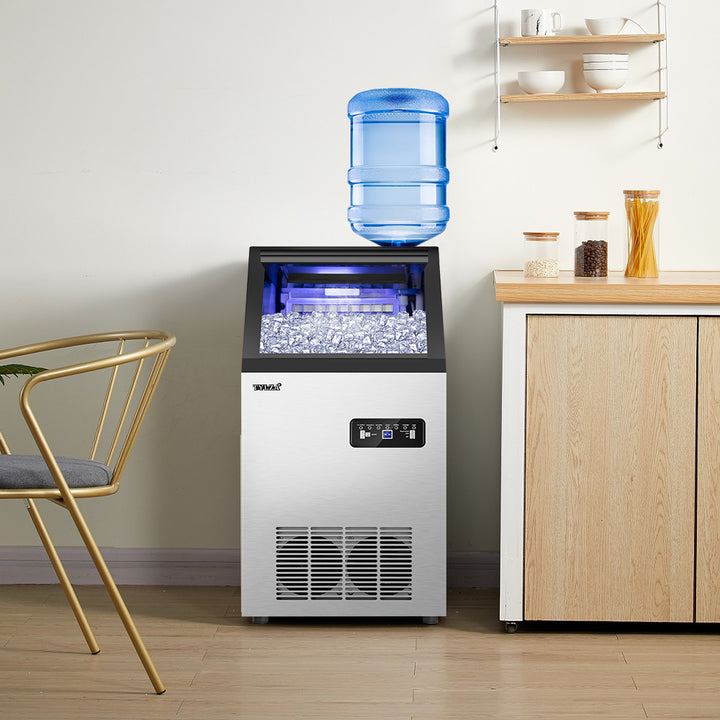 14-inch 88 lb. Water-Filter Ice Maker with Flip Top and Blue LED Lighting.