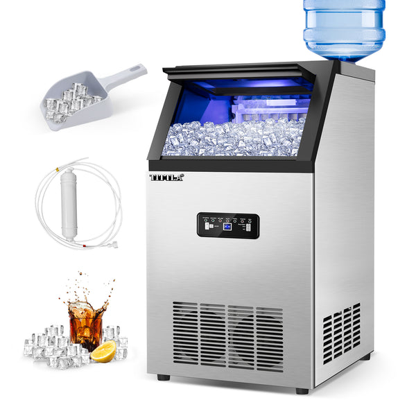 TITTLA 100Lbs/24H Commercial Ice Maker Machine,24 Lbs Storage,45 Ice Cubes in 12-15 Mins,Stainless Steel Ice Maker for Home Bar Cafe - Tylza